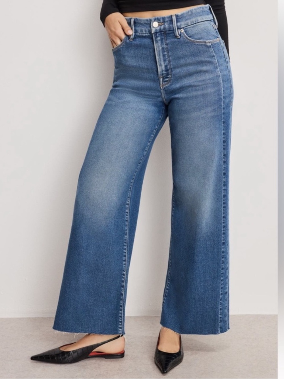 GOOD AMERICAN Good Skate Cropped Wide Jeans NWT Size 4 / 27